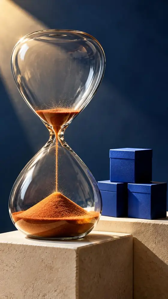 aster* ad, story: an hourglass beside the blue boxes