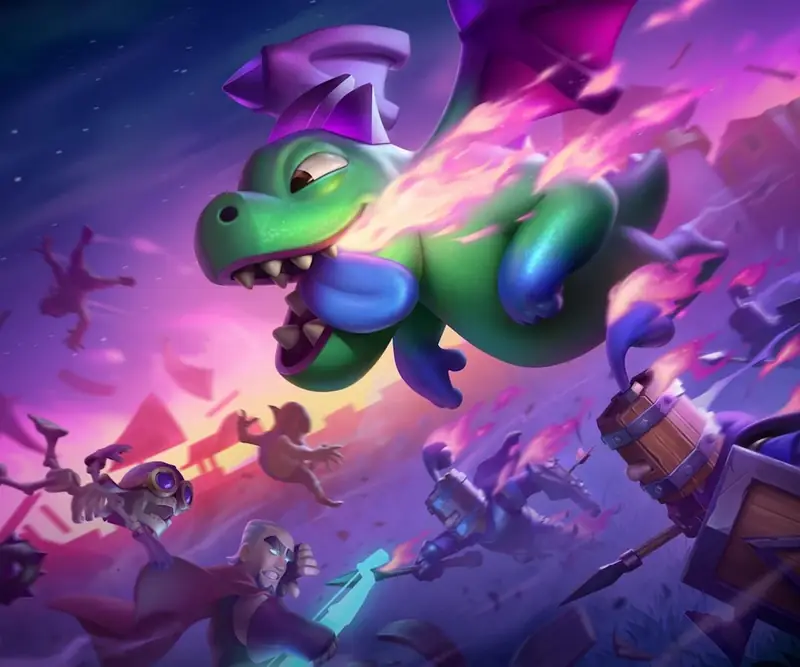 Game ad: a green dragon bursting out of a purple portal