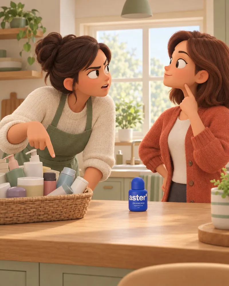 Example artwork for AI Character argument: Two animated characters arguing over the bottle in a sunny kitchen
