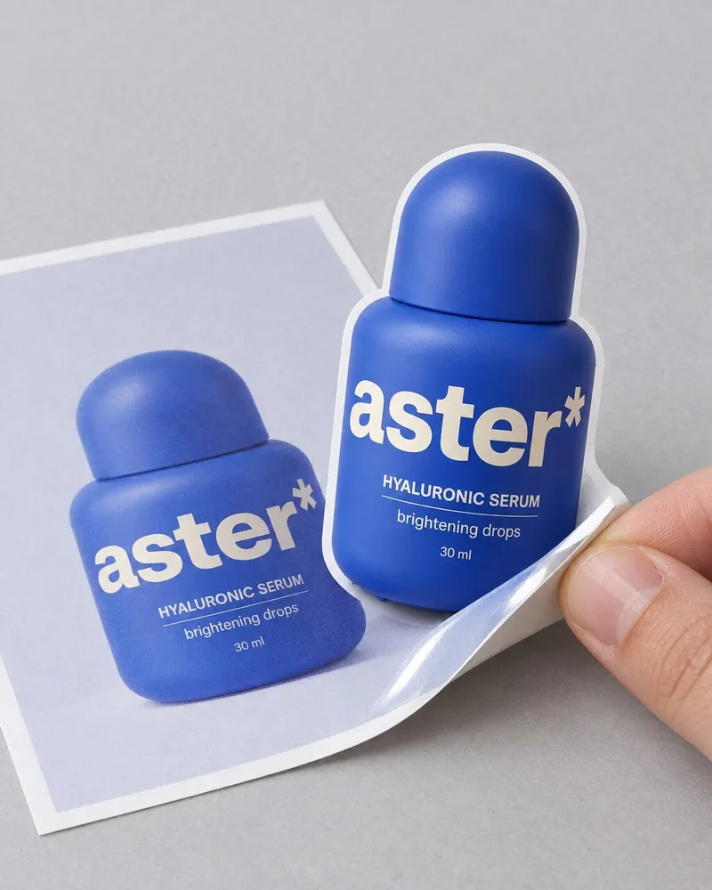 Example artwork for AI Sticker peel: The bottle peeling off its own printed photo