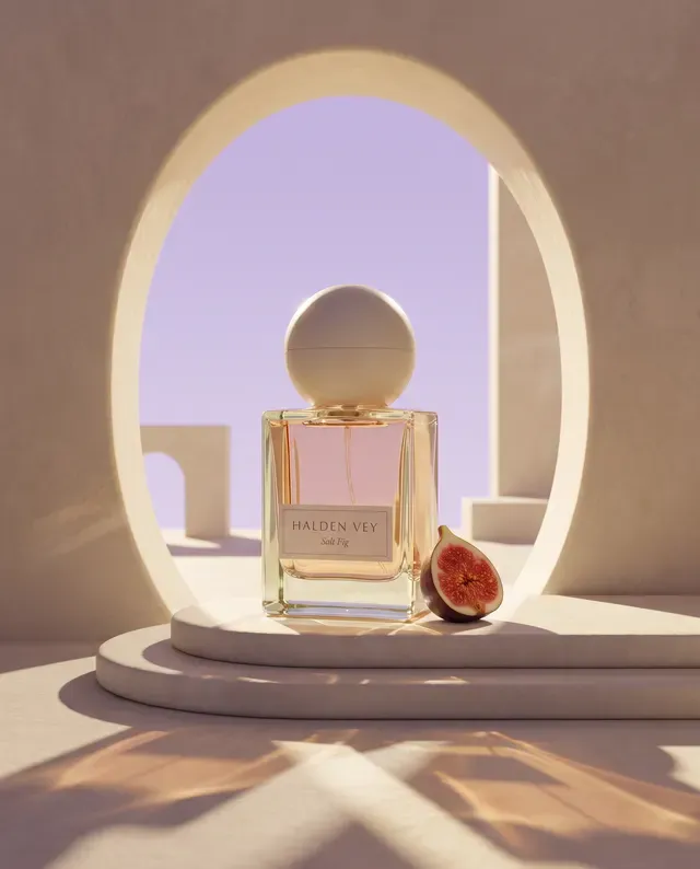 Halden Vey ad: the bottle under a lilac arch